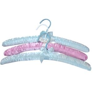Three Luxurious Padded Satin Hangers-2 Soft Blue and 1 Pink Hanger.